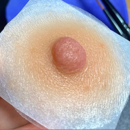 Pink Silicone Areola & Nipple Prosthetic with Piercings